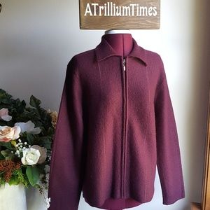 %100 wool purple zip up sweater